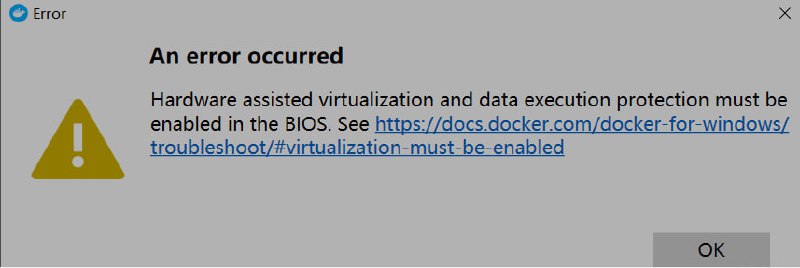 主板BIOS已经开启CPU虚拟化 Docker 仍然提示 An error occurred Hardware assisted virtualization and d ata execution protection m u s t be enabled in the BIOS. See htts: //docs.docker.com docker-for-windows/troubleshoot/#virtualizatiom-must- be-enabled  解决方法：管理员身份运行 cmd 输入以下命令：bcdedit /set hypervisorlaunchtype Auto回车执行后 重启电脑遇几台节点出现此类问题都用以上方法解决